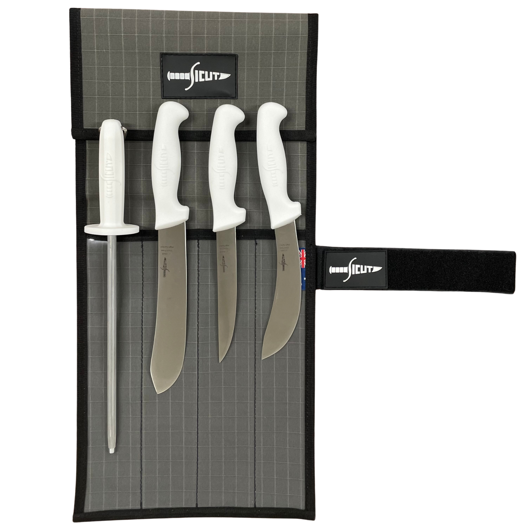 SICUT 5 Piece Butchers Knife Package - White Handle