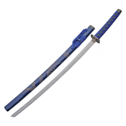 Dragon Katana Sword with 31" Carbon Steel Blade, Blue Cord Wrapped Handle and Black Wood Scabbard