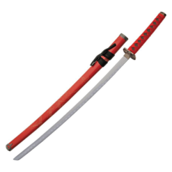 Dragon Katana Red Sword with 31" Carbon Steel Blade, Red Cord Wrapped Handle and Black Wood Scabbard