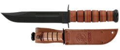KA-BAR 1217 Full Size USMC Fighting KA-BAR USMC 7" Plain Blade, Leather Handles + Sheath, US Made