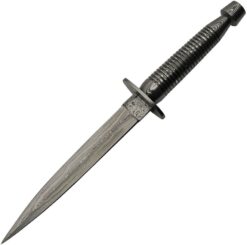 *SVA* DAMASCUS Commando Dagger 7.25in Double Edge Damascus Blade with Damascus Handle and Leather Sheath