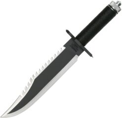 RAMBO First Blood Part II Standard Survival Knife 10in Black Sawback Blade with Compass and Survival Kit