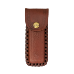Alternative view of DAMASCUS Lockback Folding Knife with Damascus Clip Point Blade, Stag Handle and Leather Pouch