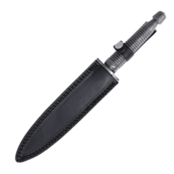 Alternative view of *SVA* DAMASCUS Commando Dagger 7.25in Double Edge Damascus Blade with Damascus Handle and Leather Sheath