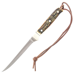 SCHRADE Uncle Henry 168UH Walleye Fixed Blade Hunting Knife with 7Cr17MoV Trailing Point Blade and Leather Sheath