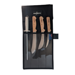SICUT Butcher Knife Package Wooden Handle 5 Piece with Australian Made Canvas Knife Wrap