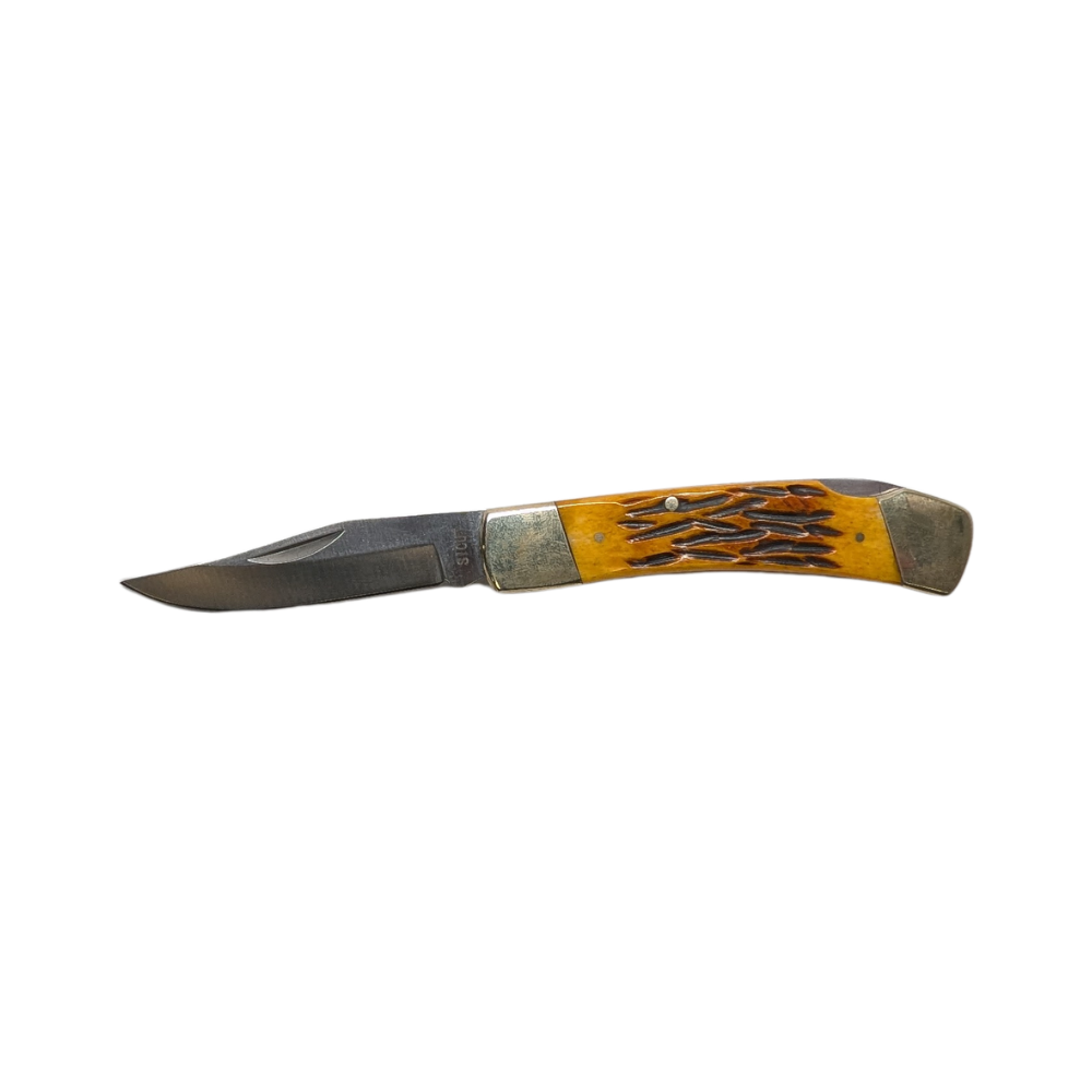 SICUT Traditional Lockback Folding Knife 3.5″ with Leather Belt Pouch – Genuine Bone, Sawcut or Burlwood Handle - Image 2