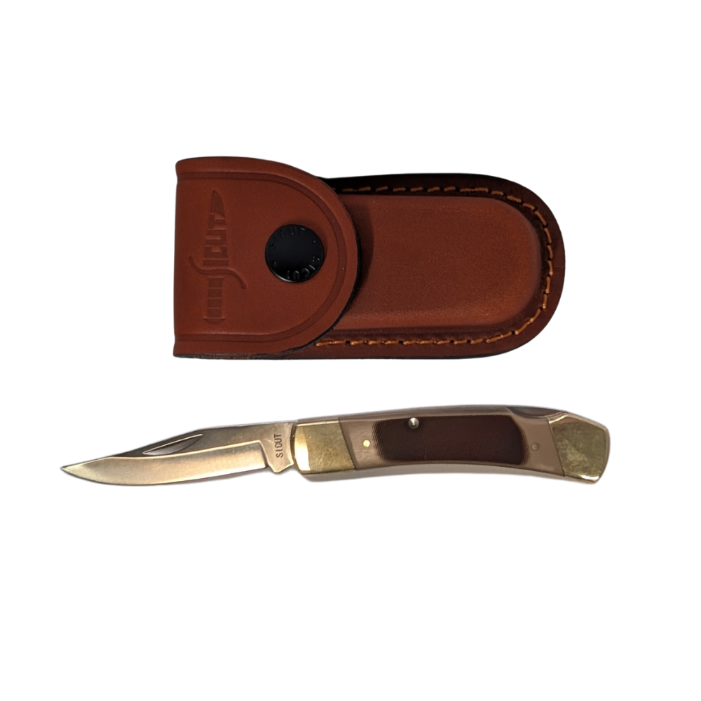 SICUT Traditional Lockback Folding Knife 3.5″ with Leather Belt Pouch – Genuine Bone, Sawcut or Burlwood Handle - Image 7