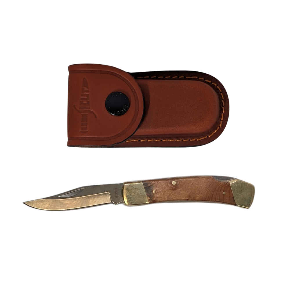 SICUT Traditional Lockback Folding Knife 3.5″ with Leather Belt Pouch – Genuine Bone, Sawcut or Burlwood Handle - Image 10