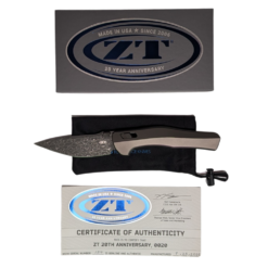 ZT 0020 Limited Edition Vegas Forge Damascus Manual Pocketknife – Titanium Handle, DuraLock